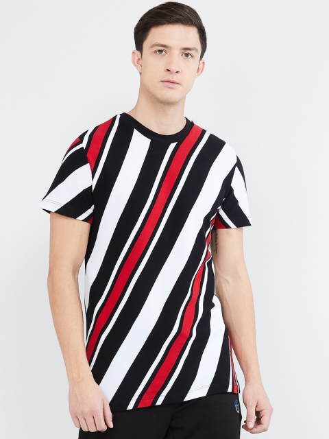 

max Men White & Black Striped Round Neck T-shirt