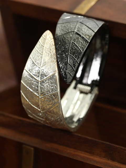 

ANIKAS CREATION Black & Silver Cuff Bracelet