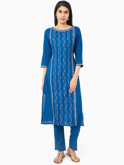 

IMARA Women Blue Woven Design A-Line Kurta