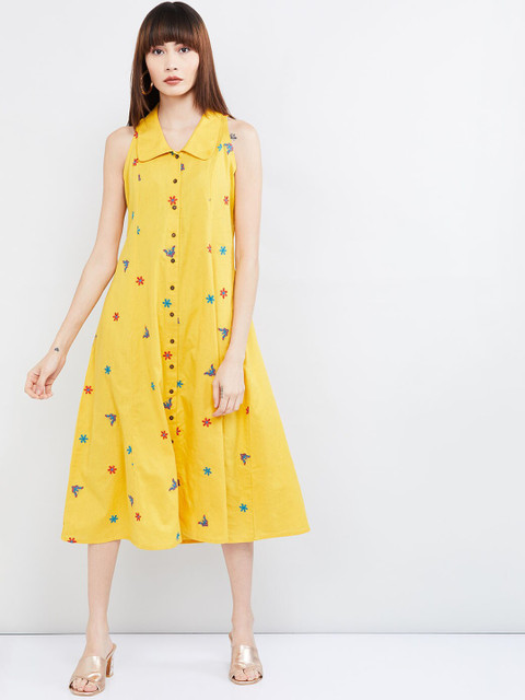 

max Women Yellow Embroidered A-Line Dress