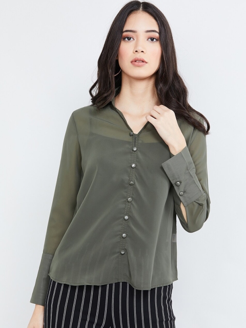 

max Women Green Regular Fit Solid Casual Shirt