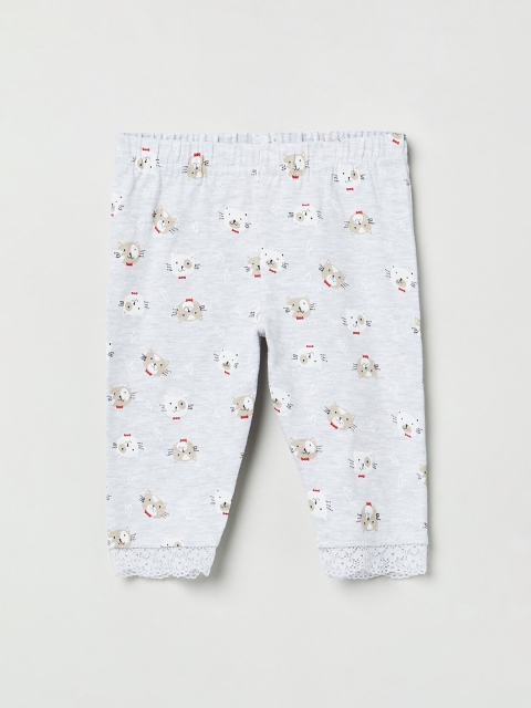 

max Girls Grey Melange & White Printed Ankle-Length Leggings