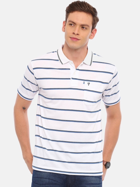 

Classic Polo Men White Striped Polo Collar T-shirt