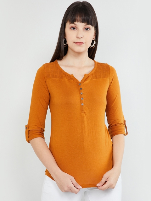

max Women Mustard Brown Solid Top