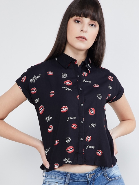 

max Women Black Regular Fit Printed Casual Shirt
