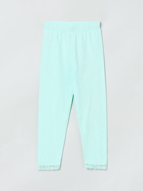 

max Girls Sea Green Solid Ankle-Length Leggings