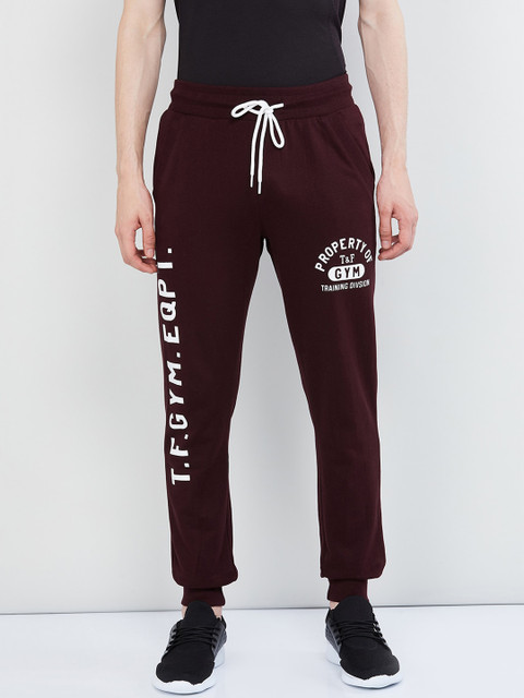 

max Men Burgundy & White Printed Straight-Fit Joggers