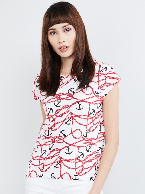 

max Women White Printed Pure Cotton Top