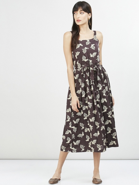 max Women Brown Printed A-Line Dress