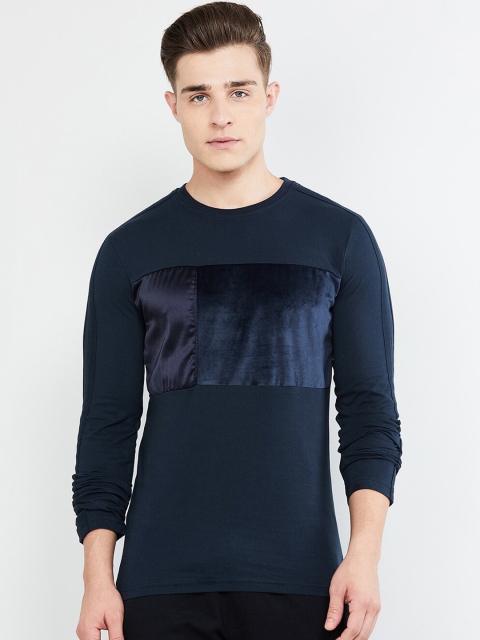 

max Men Navy Blue Solid Round Neck T-shirt