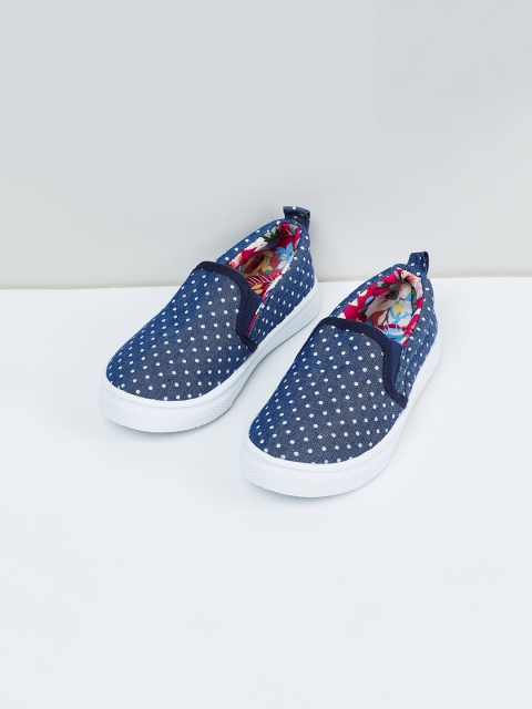 max Girls Navy Blue Polka Dot Printed Slip-On Sneakers