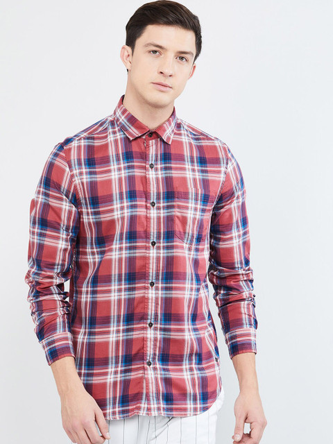 

max Men Red & Blue Slim Fit Checked Casual Shirt