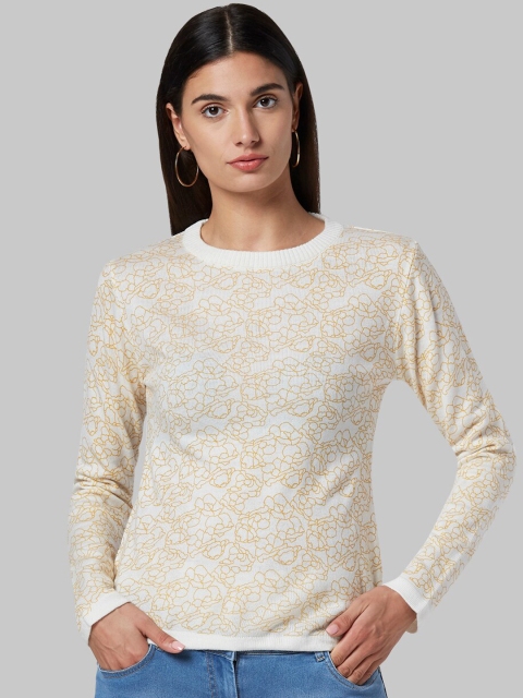 

Park Avenue Woman Women White Printed Acrylic Pullover Sweater