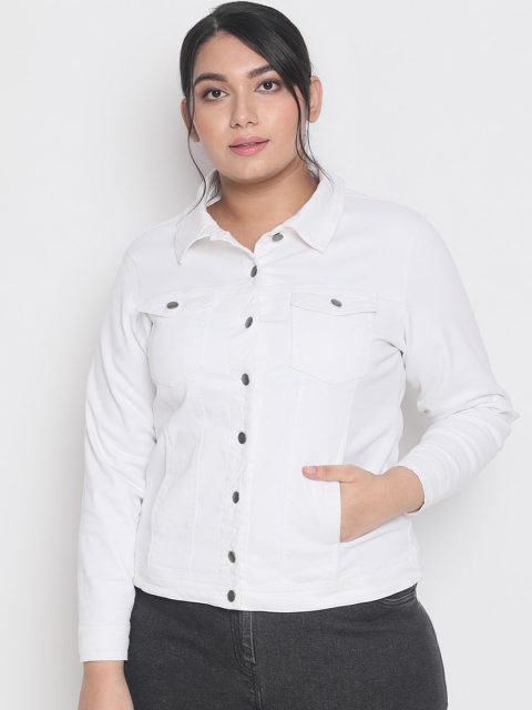 

Amydus Women White Striped Denim Jacket