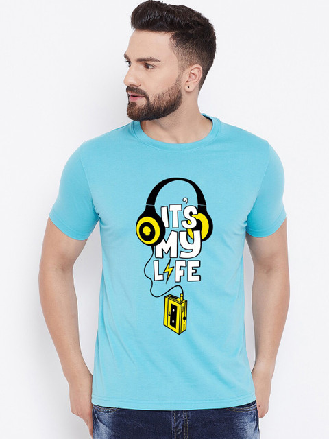 

wesquare Men Blue Printed Round Neck T-shirt