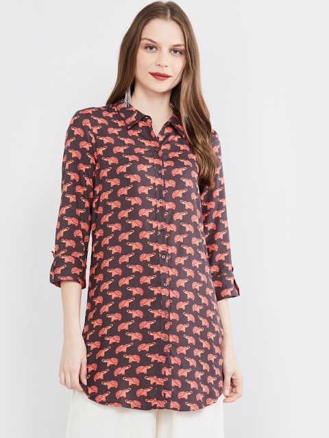 

MAX Grey Printed Three-quarter Sleeves Tunic