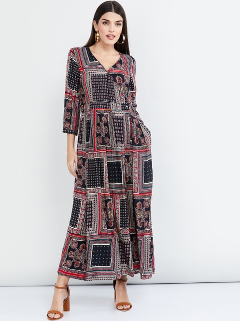 

max Women Navy Blue & Red Printed Maxi Dress