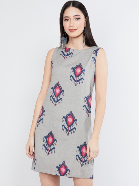 

max Women Grey Printed A-Line Dress