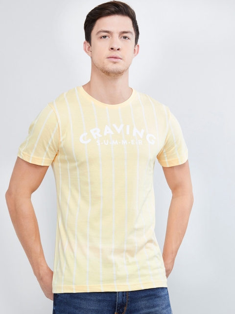 

max Men Yellow & White Printed Round Neck T-shirt
