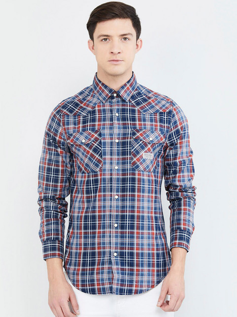 

max Men Blue & Red Regular Fit Checked Casual Shirt