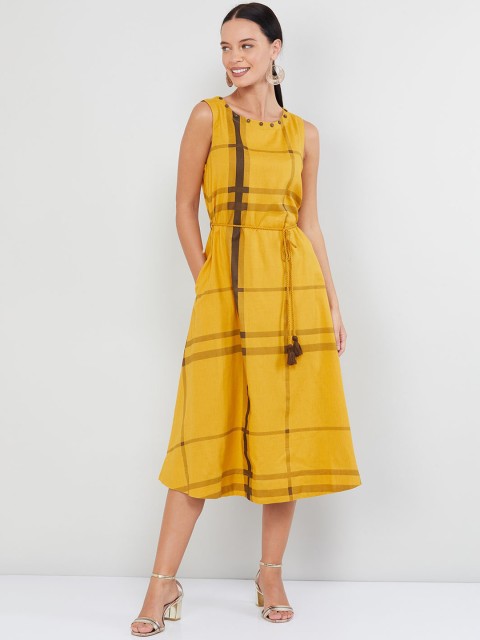 

max Women Mustard Checked A-Line Dress