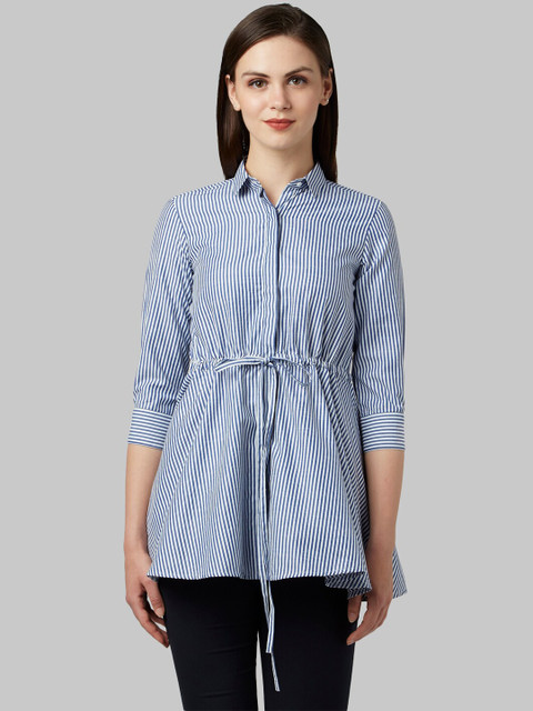 

Park Avenue Woman Blue Regular Fit Striped Casual Shirt