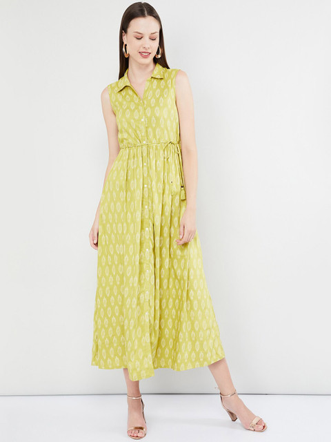 

max Women Lime Green & White Printed Shirt Dress