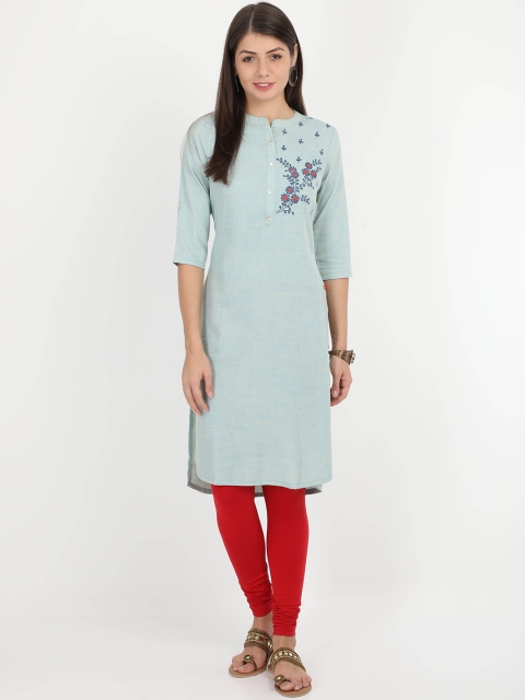 

Alena Women Blue Embroidered Straight Kurta