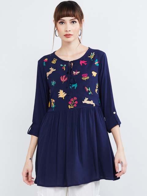

max Navy Blue Printed Tunic