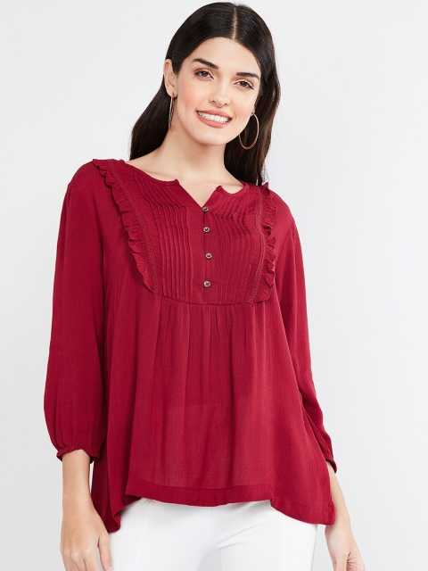 max Women Red Solid A-Line Top