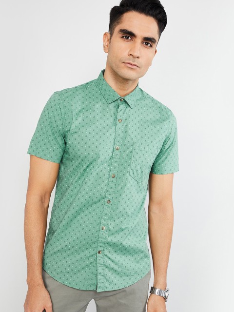 

max Men Green Printed Casual Shirt