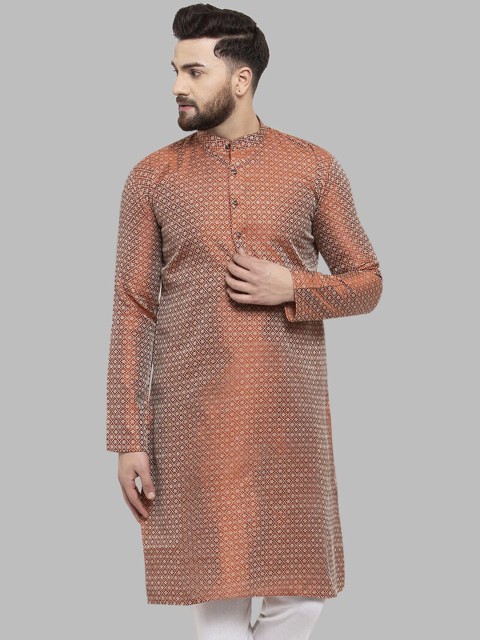 

Jompers Men Orange Woven Design Straight Kurta