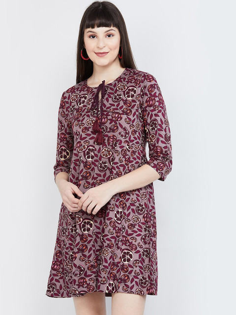 

max Women Maroon Printed A-Line Dress