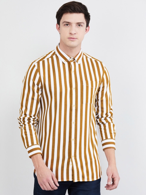 max Men Yellow & White Slim Fit Striped Casual Shirt