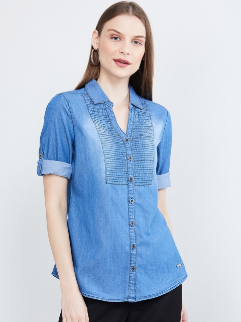 

max Women Blue Regular Fit Faded Casual Shirt