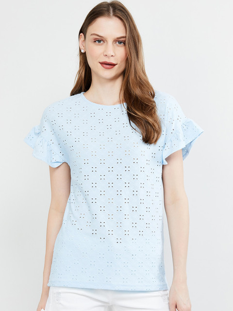 

max Women Blue Solid Top