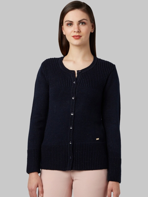 

Park Avenue Woman Women Navy Blue Self Design Cardigan Sweater