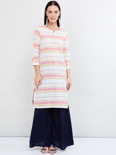 

max Women Off-White & Pink Striped Straight Kurta