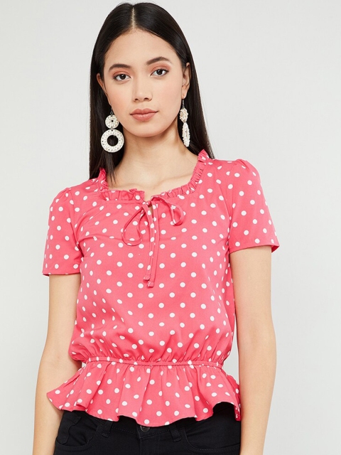 

max Women Pink Printed Cinched Waist Top