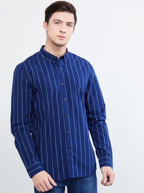 

max Men Blue Regular Fit Striped Casual Shirt
