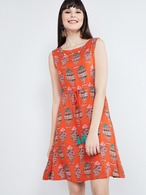 

max Women Coral Printed A-Line Dress