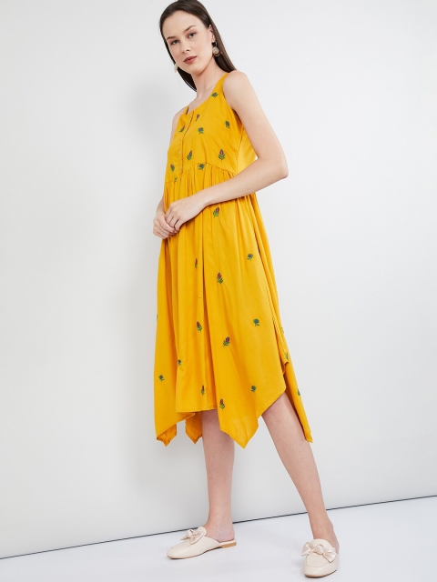 

max Women Yellow Embroidered A-Line Dress