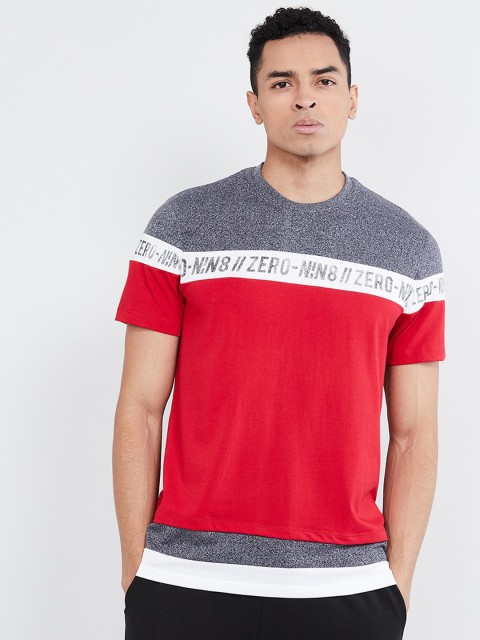 

max Men Red & Grey Colourblocked Round Neck T-shirt