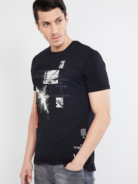 

max Men Black Printed Round Neck T-shirt