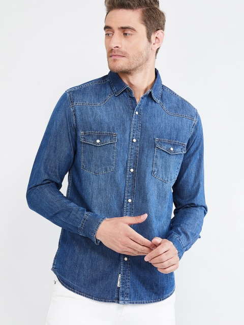 

max Men Blue Slim Fit Solid Denim Casual Shirt
