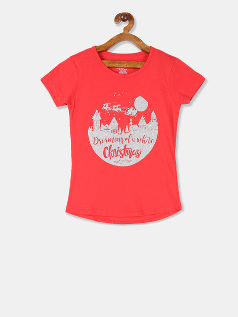 

Cherokee Girls Red & White Printed Round Neck T-shirt