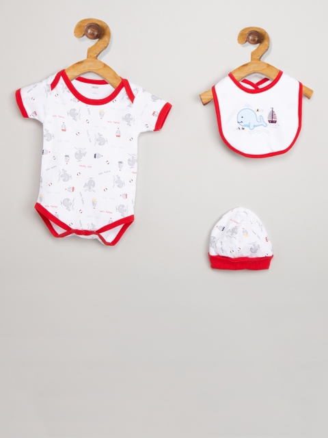 

max Infant Boys White & Red 3 Pcs Printed Apparel Gift Set