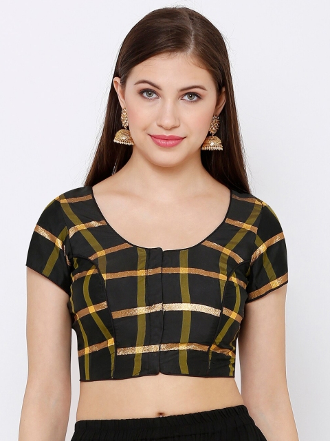 

SALWAR STUDIO Women Black & Gold-Coloured Checked Readymade Saree Blouse