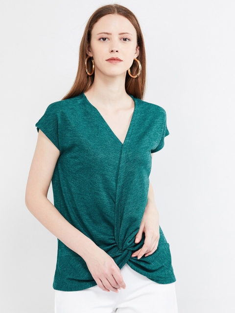 

max Women Green Solid Wrap Top