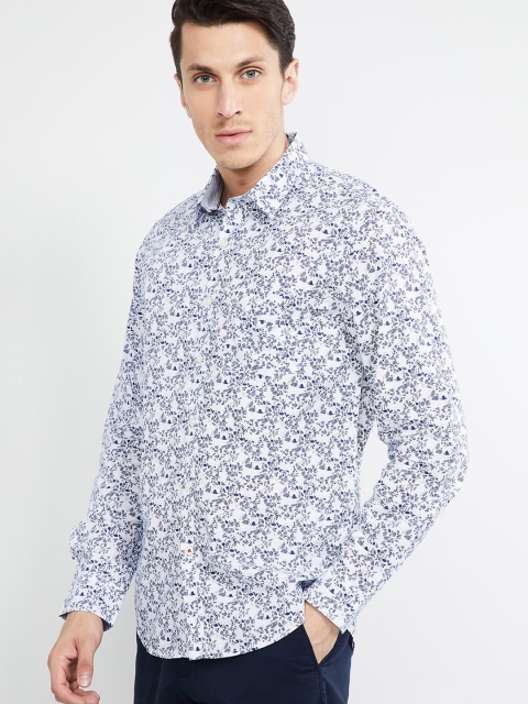 

max Men White & Navy Blue Slim Fit Floral Printed Casual Shirt
